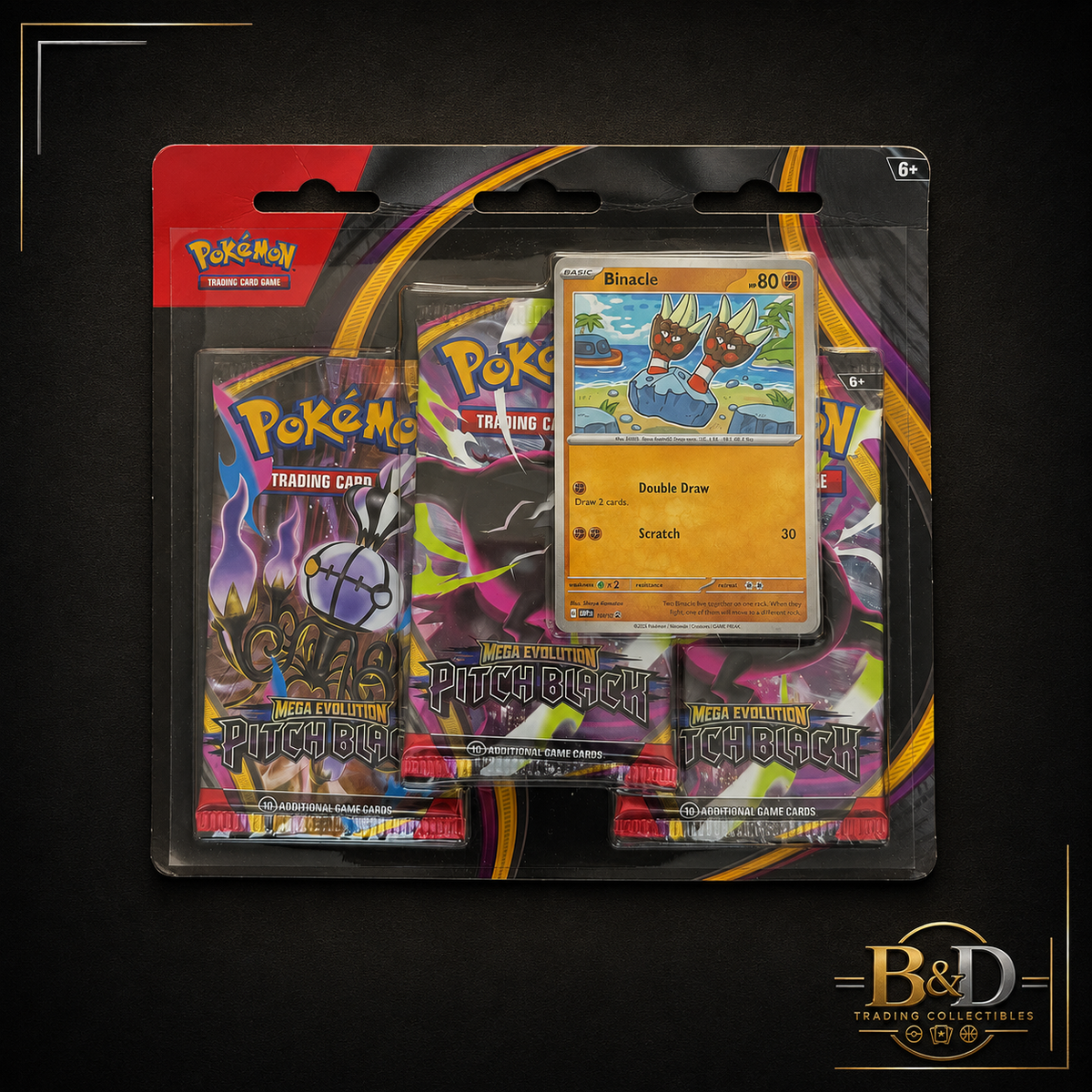 Pokémon TCG Mega Evolution: Pitch Black 3-Pack Blister – Binacle Promo
